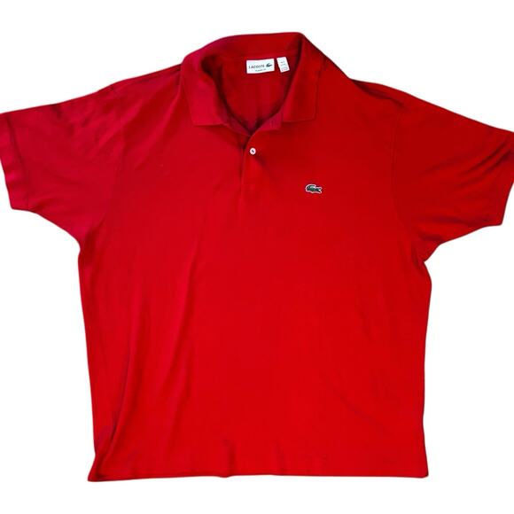 Lacoste Red Cotton Polo Shirt Tagged Men's 4XL (Measures US 3XL) Croc Logo EUC - Picture 1 of 6